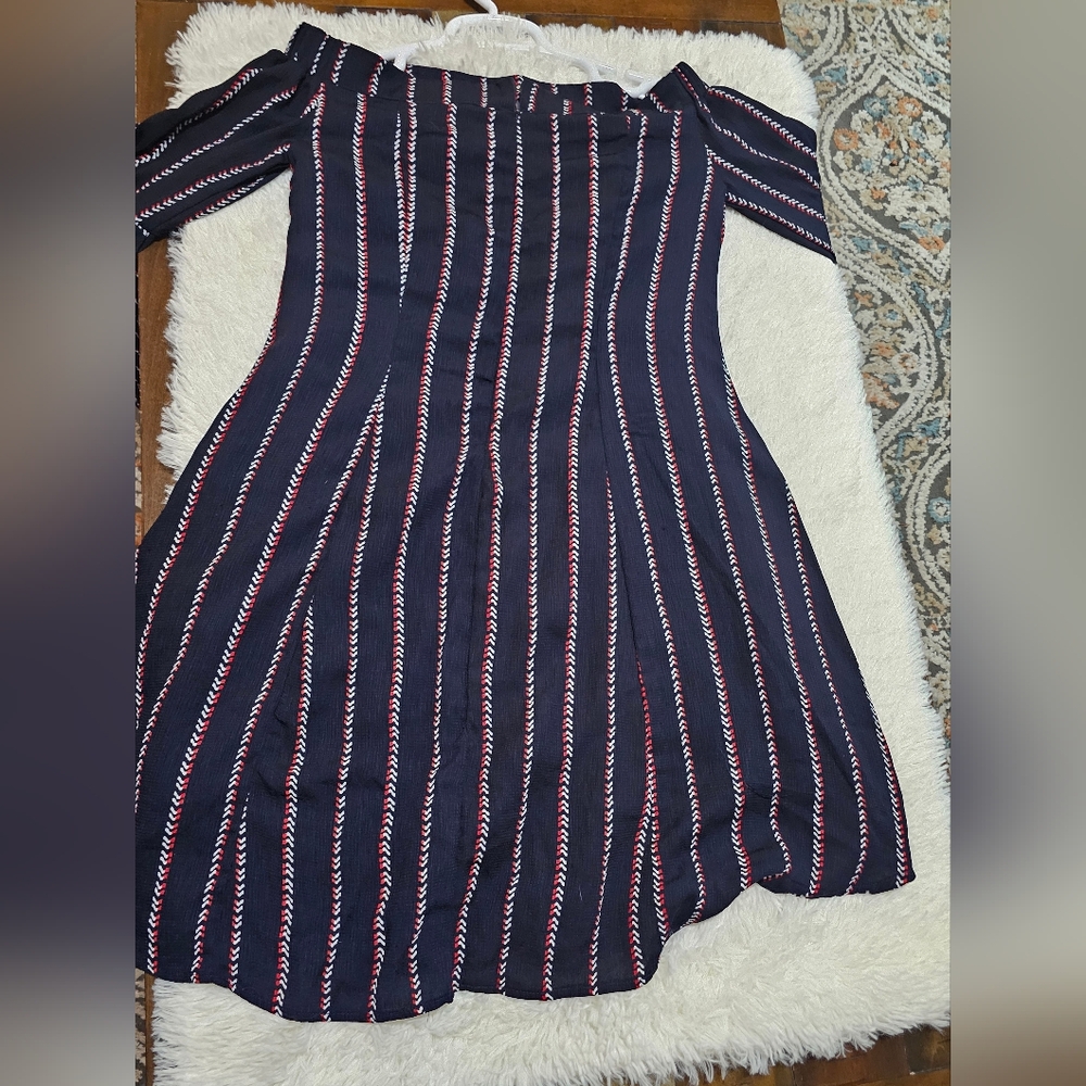 Away Navy and Red Striped High Low Dress - Picture 4 of 11